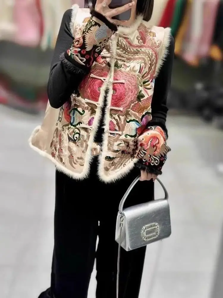 Chinese Phoenix Wear Peony Waistcoat Vest Coat Female Embroidery