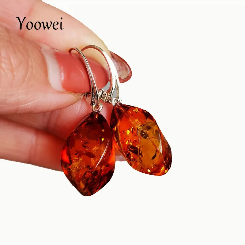 Women Amber Earrings Wholesale Natural Precious Modernist Spiral Golden Baltic Genuine Amber Jewelry 925 Silver Dandling Earring