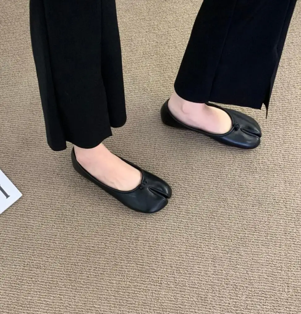Japanese Style Tabi Ninja Shoes Women Cozy Leather Flats Split Hoof Toe Loafers Femme Mary Jeans Mocasines Ladies Ballerina Shoe 6