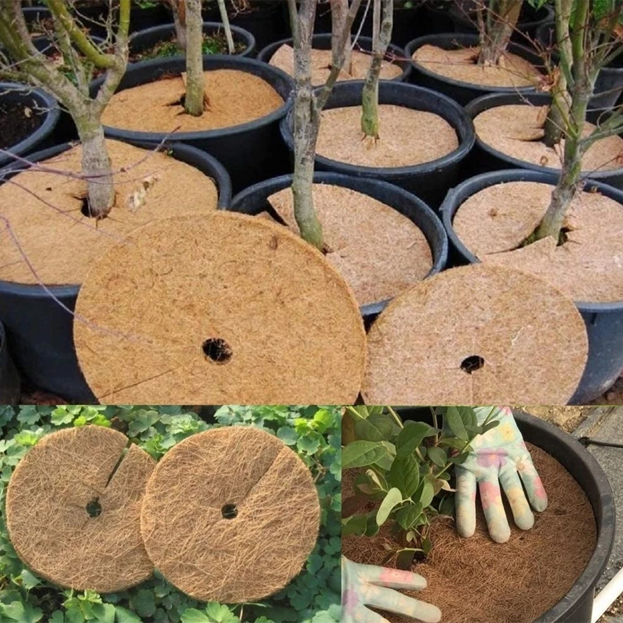 20/30/45/60cm 4 pezzi Natural Coco Coir Fiber Tree pacciamatura anello di protezione tappetino organico per Indoor Outdoor Disc Plant Cover vaso di fiori