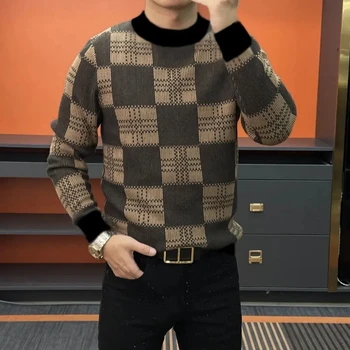 Autunno inverno nuovo maglione alla moda da uomo maglione lavorato a maglia girocollo a maniche lunghe dimagrante da uomo, camicia Base di mezza età 1