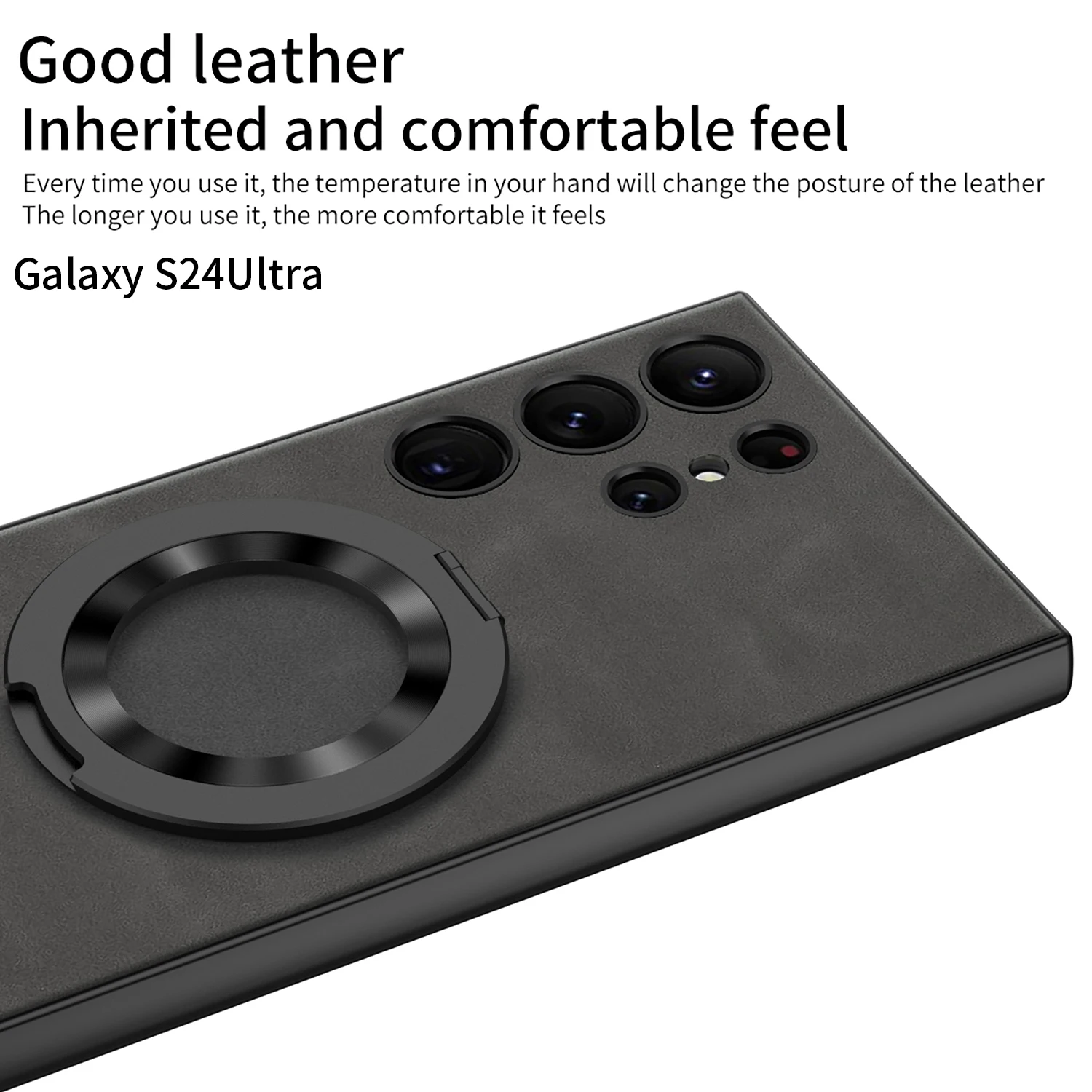 For Samsung Galaxy S24 S23 Ultra Plus Magsafe Case Plain Leather Magnetic Wireless Charging Rotating Bracket Shockproof Cover