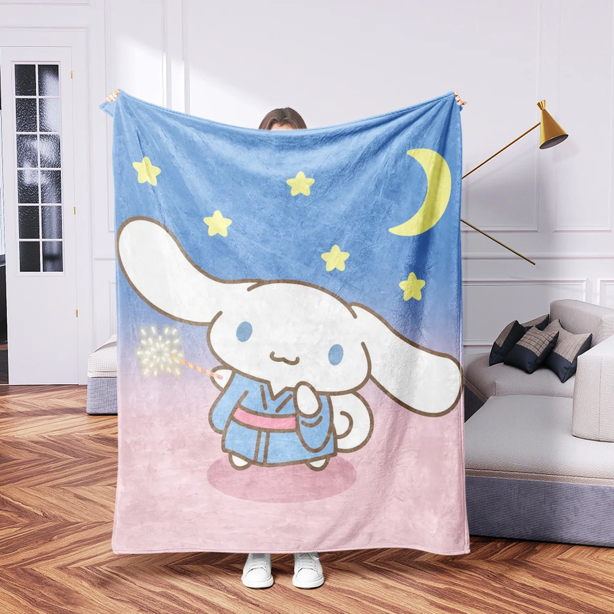 Kawaii Sanrio Cinnamonroll Blanket Kuromi Hello Kitty Flannel Blanket Anime Plush Doll Lightweight Soft Bed Couch Blanket Gifts