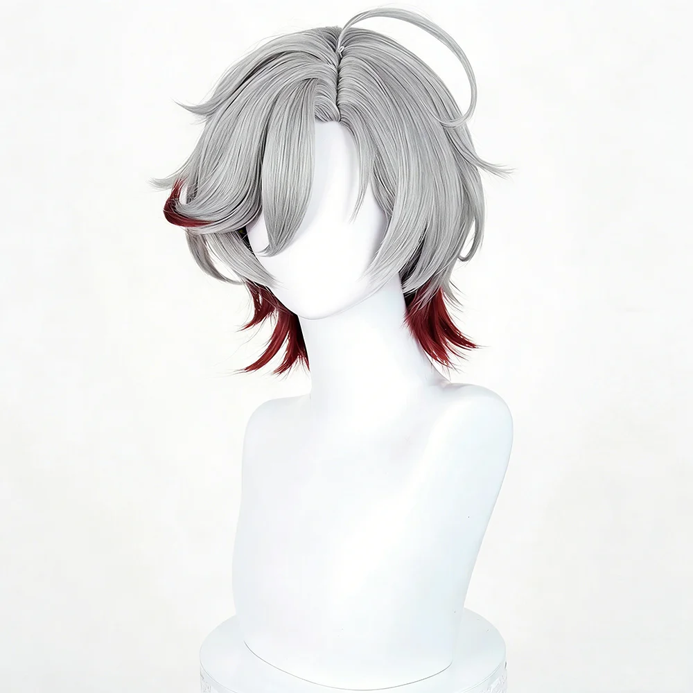 Genshin Impact: Illuga | Silver Short Hair Wig for Cosplay 17 Genshin Impact-Inspired Silver Grey Red Mixed Short Hair Wig for Cosplay Events