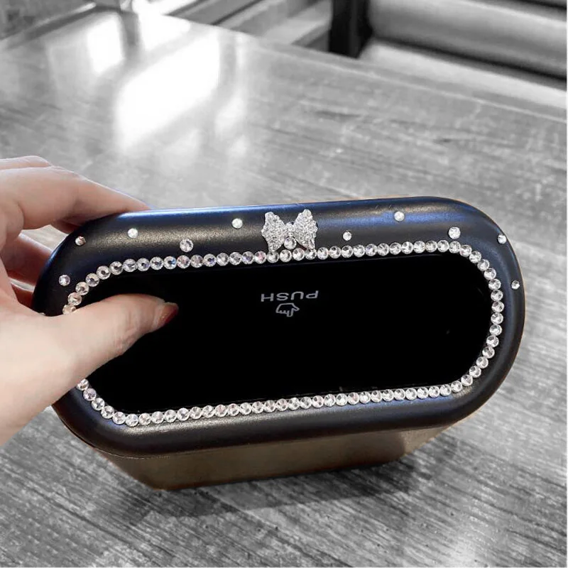 Cute Big Diamond Bowknot Car Trash Bin Hanging Vehicle Garbage Dust Case Storage Box Pressing Type Trash Can Auto Accessories car trash can