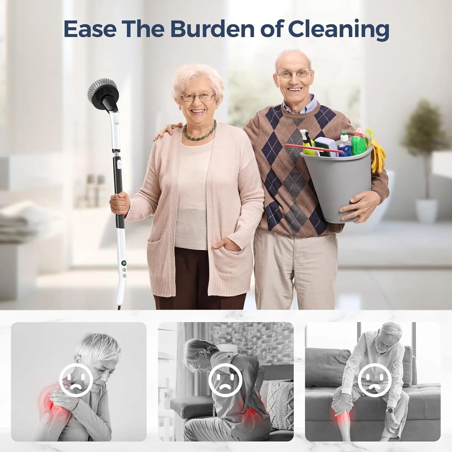 Electric Spin Scrubber Kh8,Cordless Shower Scrubber, 4 Replacement Head, 1.5H Bathroom Scrubber Dual Speed, Shower Clean
