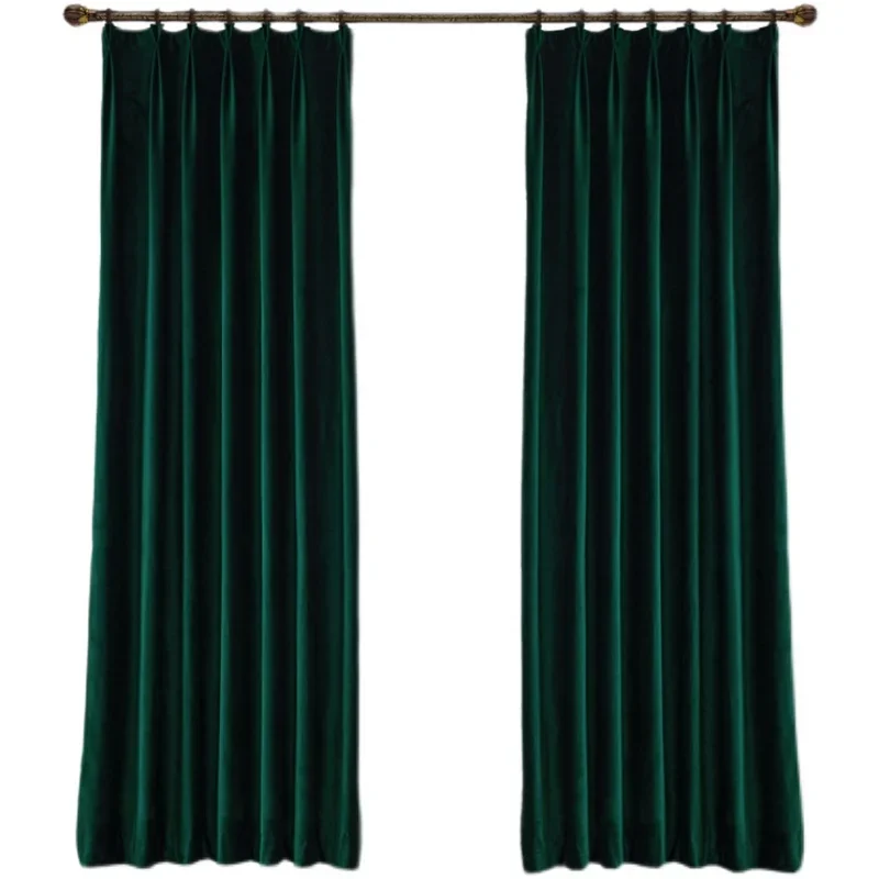 Curtains for Bedroom Living Room Villa Curtains Nordic Mink Modern Style Solid Color Dark Green Matte Velvet 5