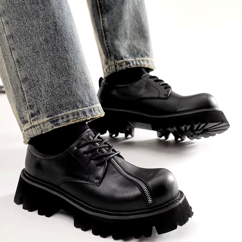 2025 Derby Black Genuine Leather Men's Luxury Y2K Fashion