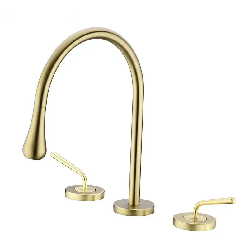 Description Picture 3 of itemBrushed Gold Bathroom Faucet Total Brass Black Widespread Basin   Sink Faucets Hot And Cold Waterfall Water Tap