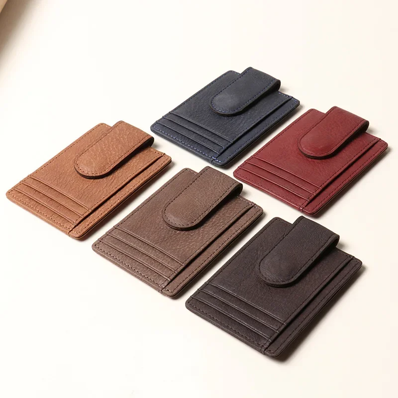 Genuine Leather RFID Blocking Card Holder for Men, Vintage Style Magnetic Wallet with Multiple Card Slots