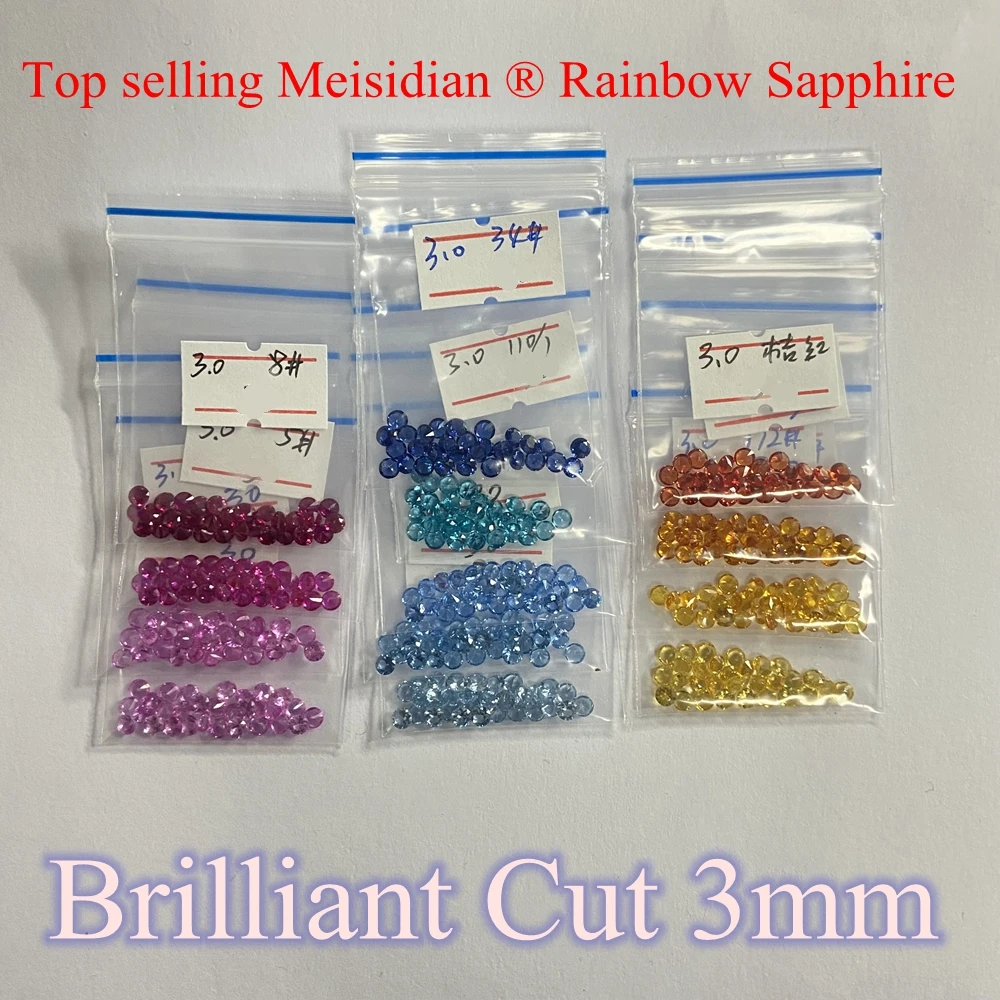 Meisidian 5A Quality 13 Color Brilliant Round 3mm Lab Rainbow Sapphire Loose Gemstone Ring Making