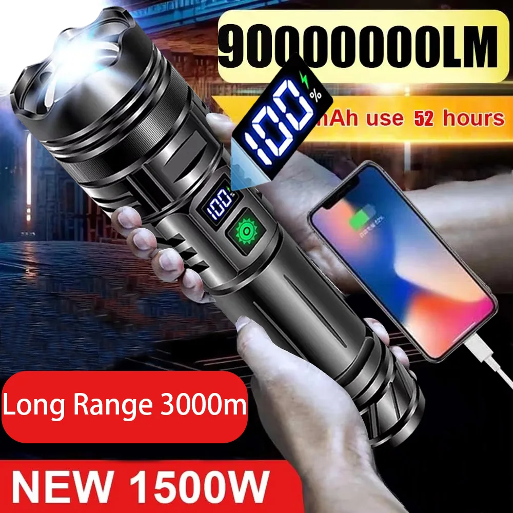 Super Long Range Tactical Torch High Power Led Flashlight Usb Rechargeable Strong Light Lamp Outdoor Portable Lantern Waterproof