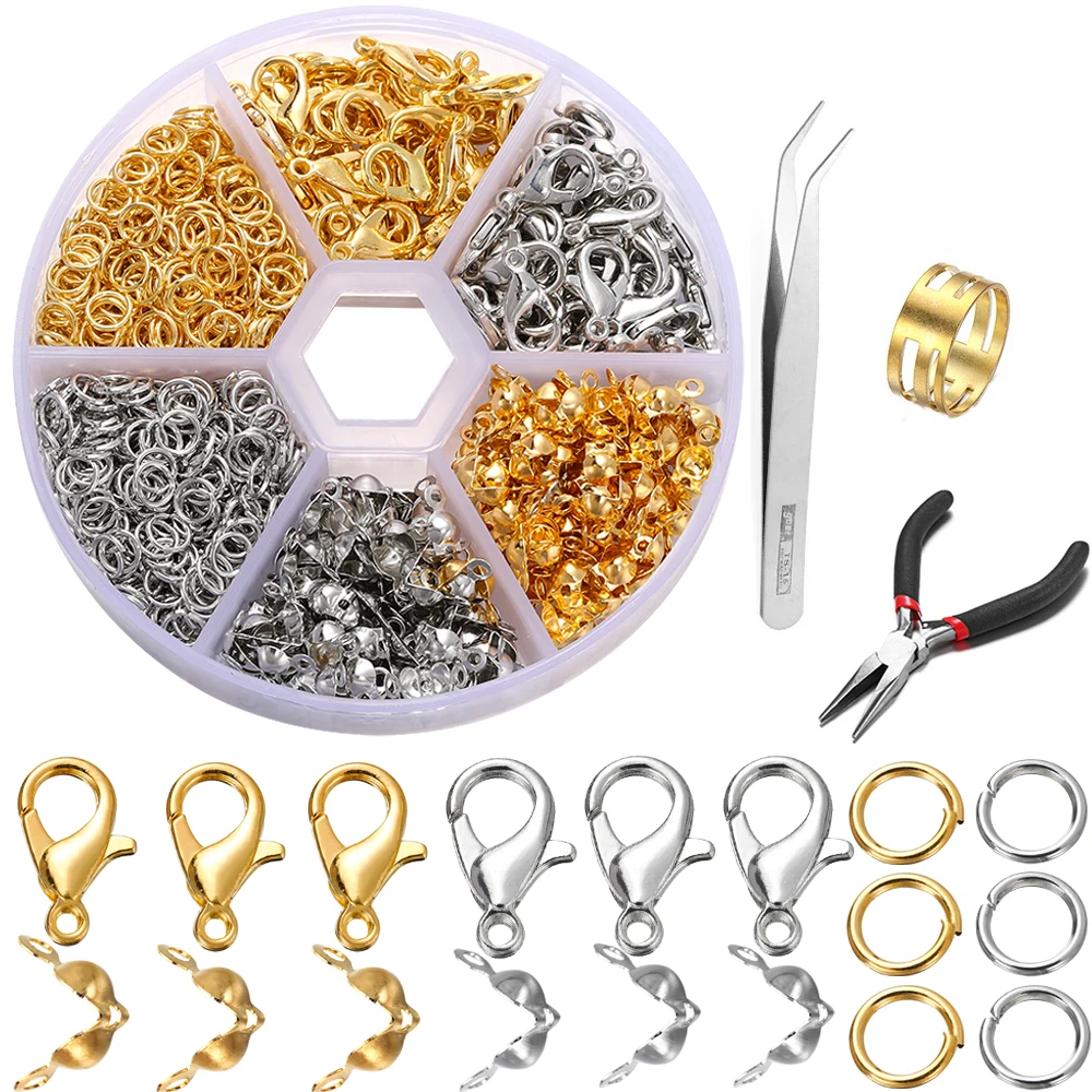 210-400 Pz/Scatola Kit Per La Creazione Di Gioielli Chiusura A Moschettone Anelli Di Salto Aperti Fine Crimps Beads Box Risultati Della Collana Del Br