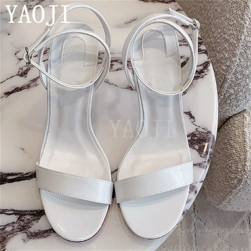

Summer Open Round Toe Sandals Women Patent Leather Super High Heels Single Shoes Sexy Party Dress Shoes Woman Candy Color Sandal