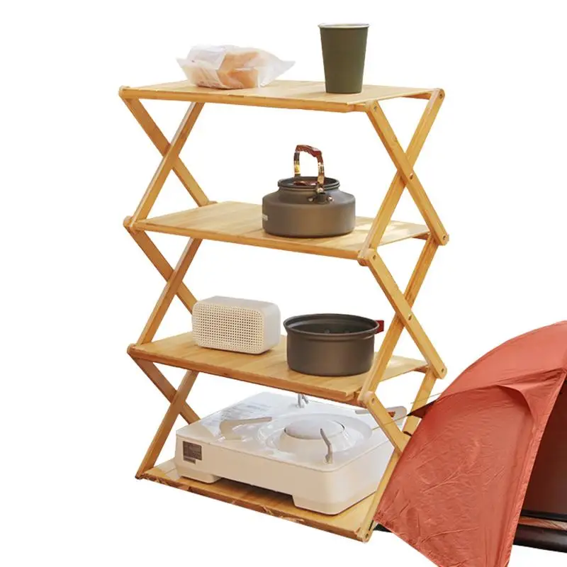 

Oden Foldable Outdoor Camping Table Shelf Foldable Flower Rack Plant Stand Multi-Layer Wood Shelf Multipurpose Utility Storage