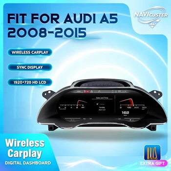 Panel de tablero Navicluster de 12.3' para Audi A5 años 2008-2015, pantalla digital, compatible con Carplay, HDMI, panel LCD, velocímetro, cabina virtual 1