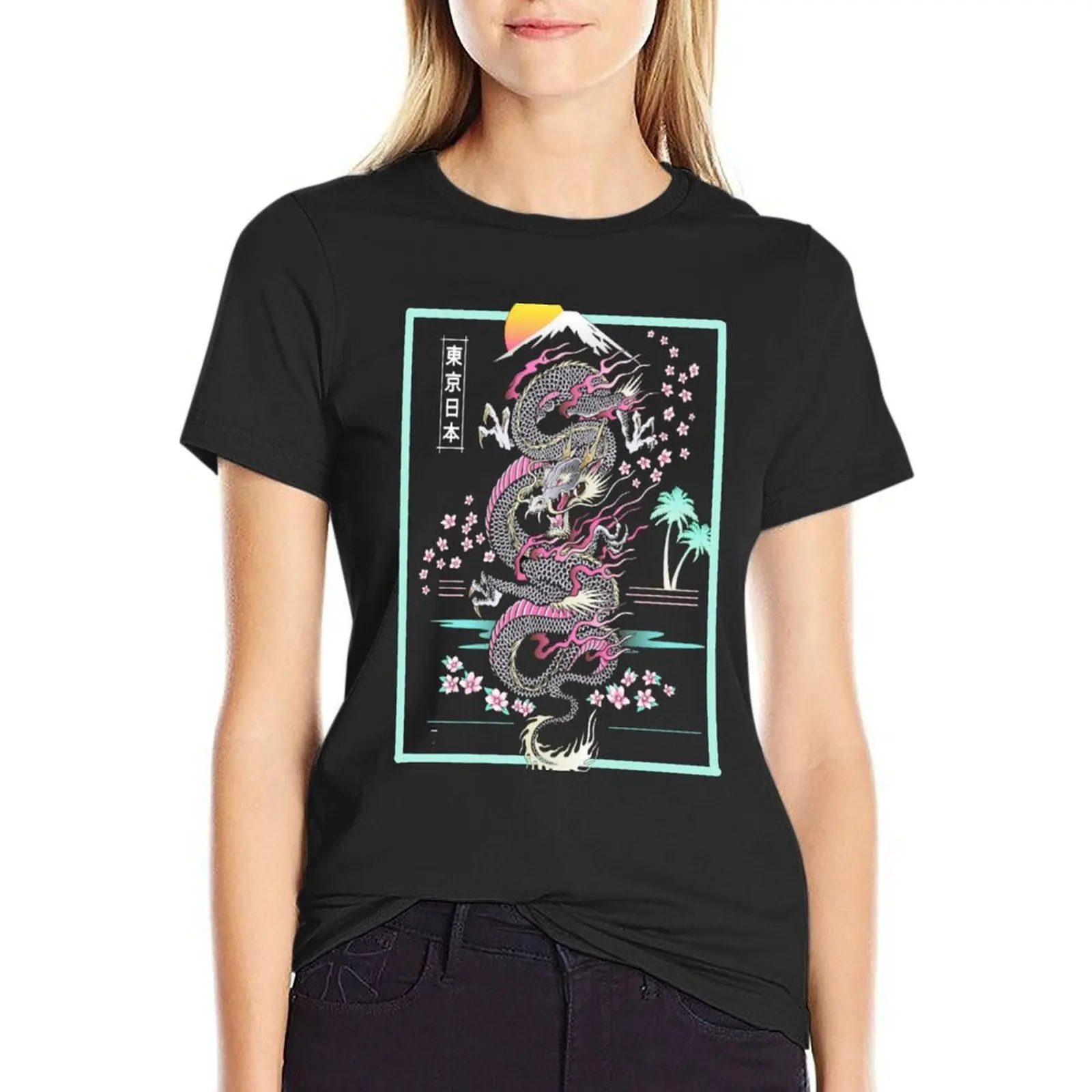 

Synthwave Retrowave Japanese Dragon T-Shirt western t shirts for Women tshirts for Women Woman clothes
