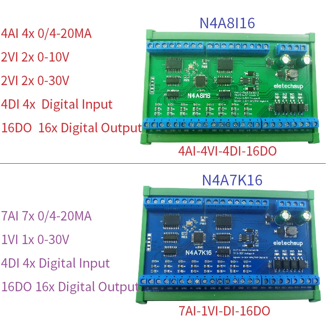 

16DO 4DI 8AI RS485 Modbus RTU Analog Digital 4-20MA 0-10V Current Voltage Collector Module PLC IO Expanding Board