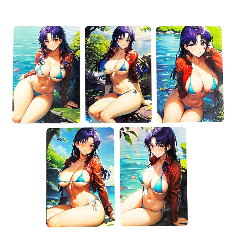 

5Pcs/Set Anime EVAKELIOOG EVA Katsuragi Misato Bikini Suits Beauty Girl DIY Hobby Collectibles Flash Sexy Card Gift Toys