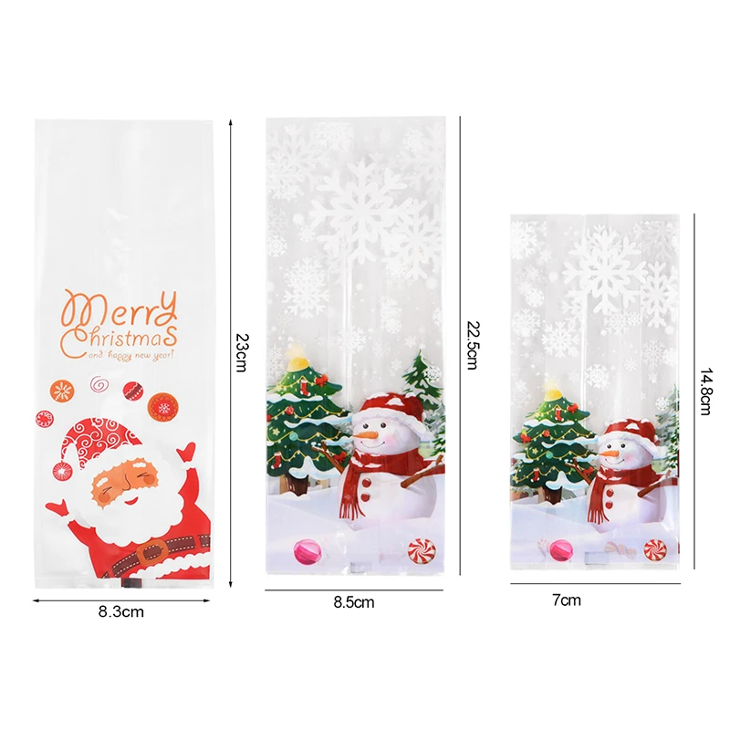 Merry Christmas Candy Bags 25/50pcs Santa Claus Snowman Baking Cookie Gifts Packaging Bag Xmas Decoration For Home New Year Gift