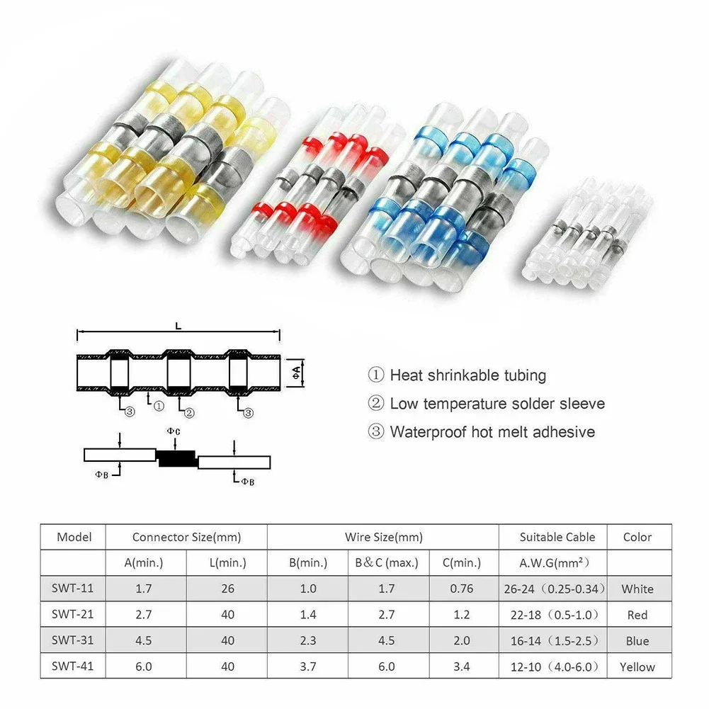 Solder Seal Sleeve Heat Shrink Butt Wire Connectors Terminal Waterproof Kit Insulated Wire Connector Terminal Kit 400PCS