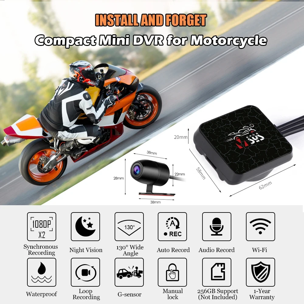 SYS VSYS Dual Motorcycle DVR 1080P Action Camera Recorder Front & Rearview Waterproof Motorcycle Dash Cam Black Night Vision Box dash cam,rearview camera