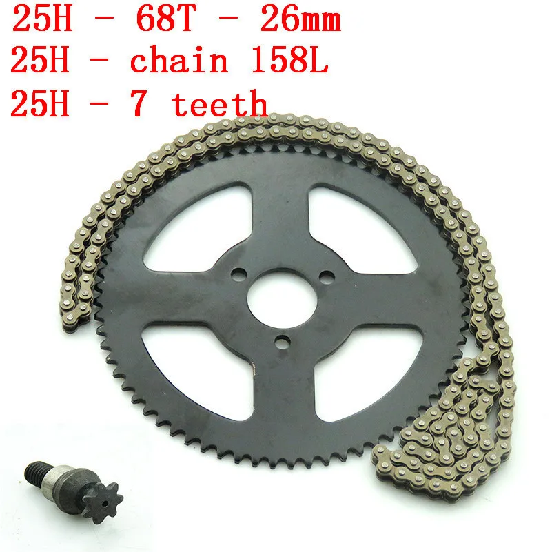 25H 158L with 68T tooth 26 mm rear sprocket 7T pinion For 47cc 49cc ATV Quad Mini Dirt Pocket Bikes Minimoto