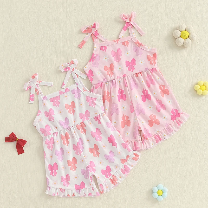 Babyhug Cotton Knit Sleeveless Jumpsuit with Floral Print & Bow Applique - Pink & Orange