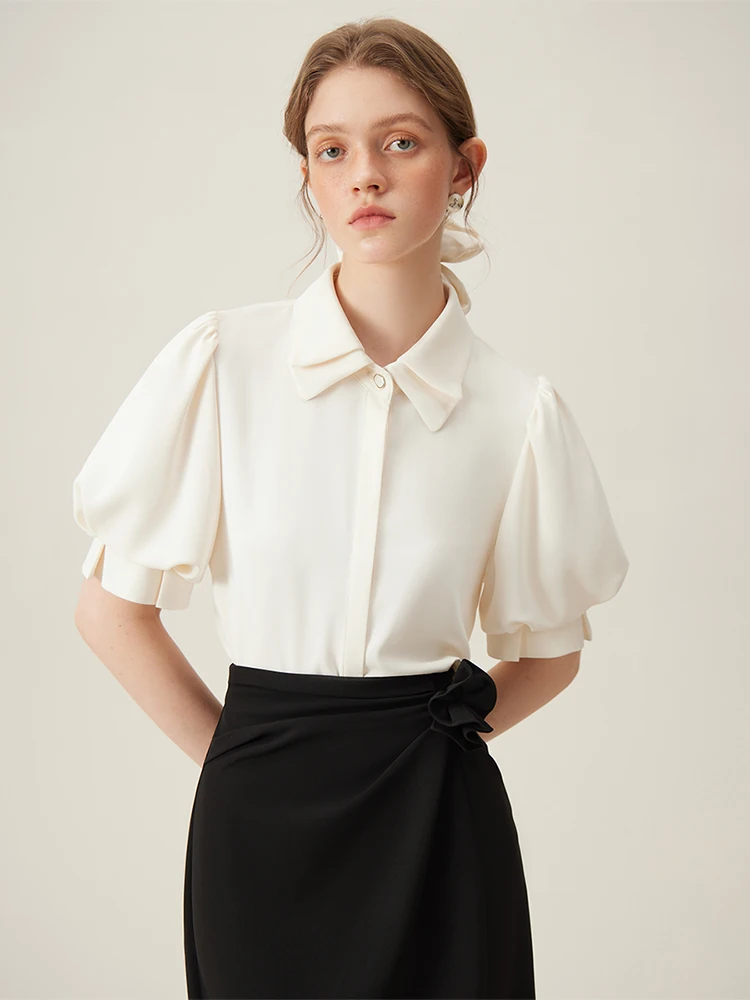 

FSLE French Design Polo Collar Commuter Sense Shirt for Women 2024 Summer New Versatile Office Lady Top Shirts Female 24FS12095