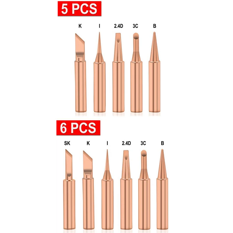 

6Pcs Copper 900M-T Soldering Iron Tip Set Electric Soldering Iron Lead-free Welding Tips Head BGA Soldering Tools