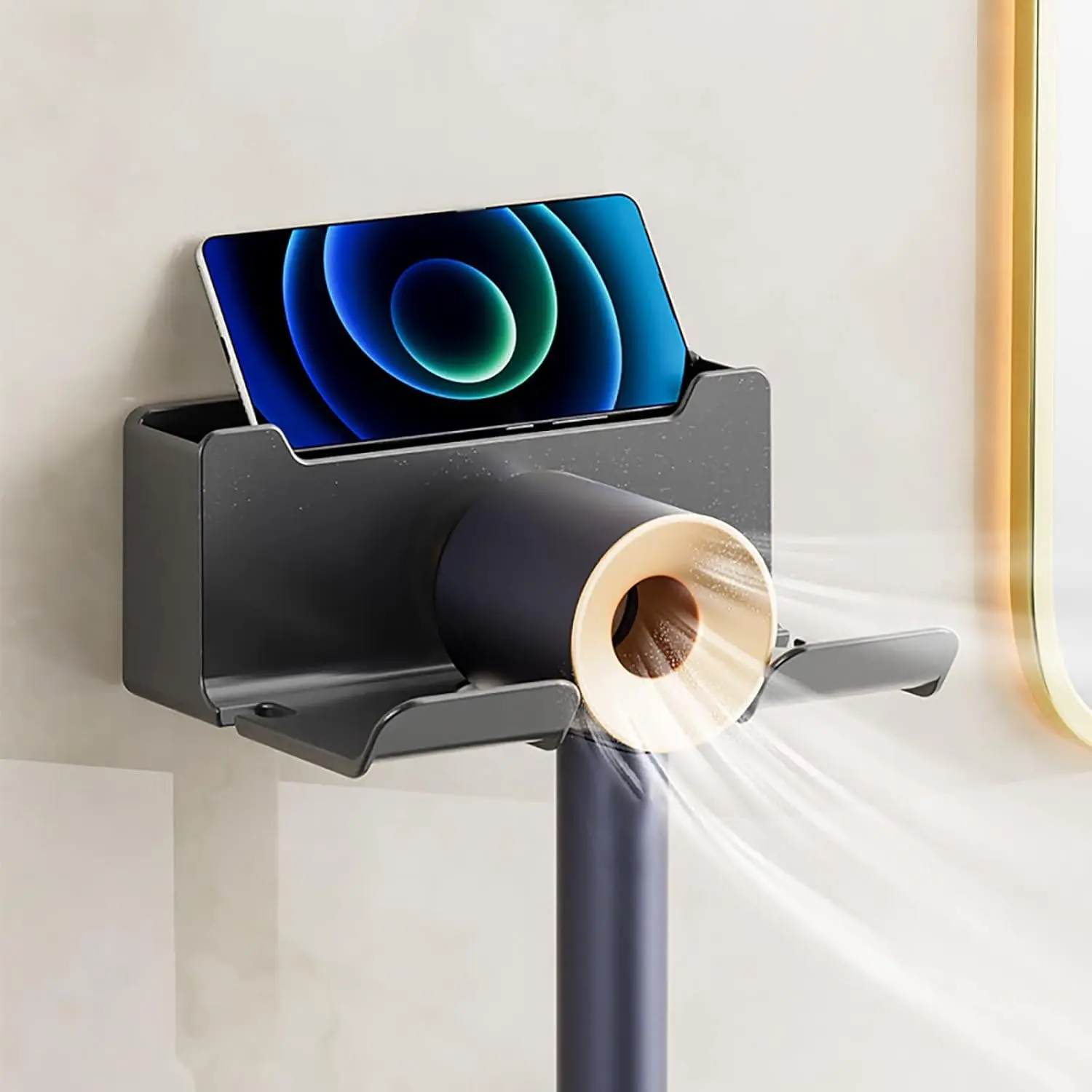 Hair Dryer Holder No Drill Wall Mount Self-Adhesive With Plug Holder Storage Organizer For Bathroom Hotel Barbershop 3