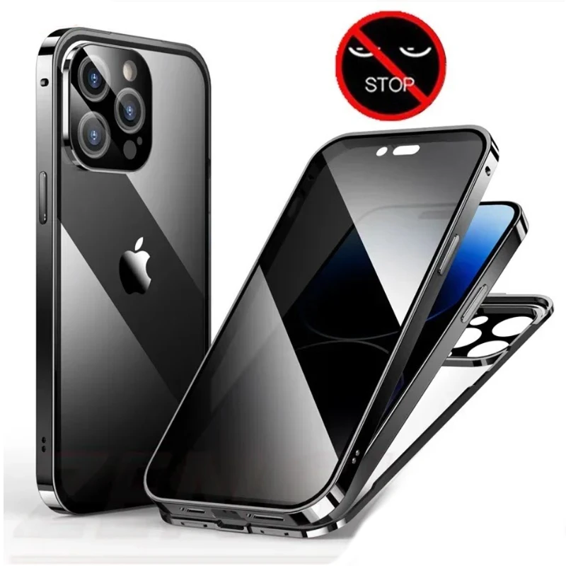 Double-Sided Glass Magnetic Phone Case with 360° Full Protection and Anti-Peeping Features