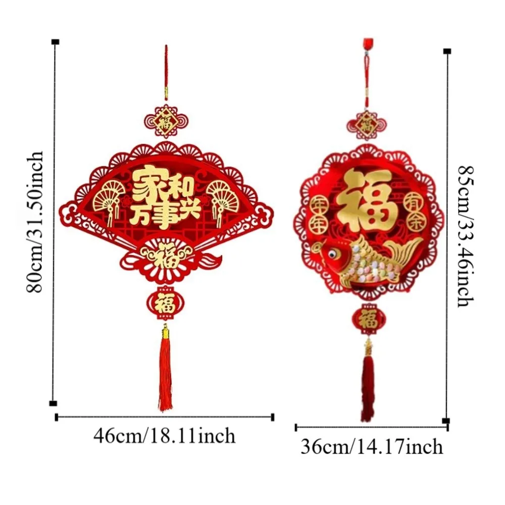 Flocking Chinese Lucky Character Pendants Handmade Traditional New Year Fu Character Pendants with Tassels Creative