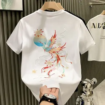 Vintage Embroidery Plus Size Tops Men's Summer New Short Sleeve Loose Street Casual Youth T Shirts Fashion Harajuku Men Clothing 1