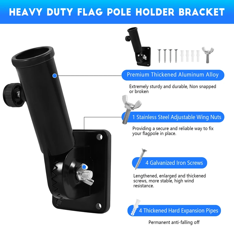 Flag Pole Holder Mounting Bracket Adjustable Flagpole Rod Hitch Bracket Multi-Position Flag Pole Mounting