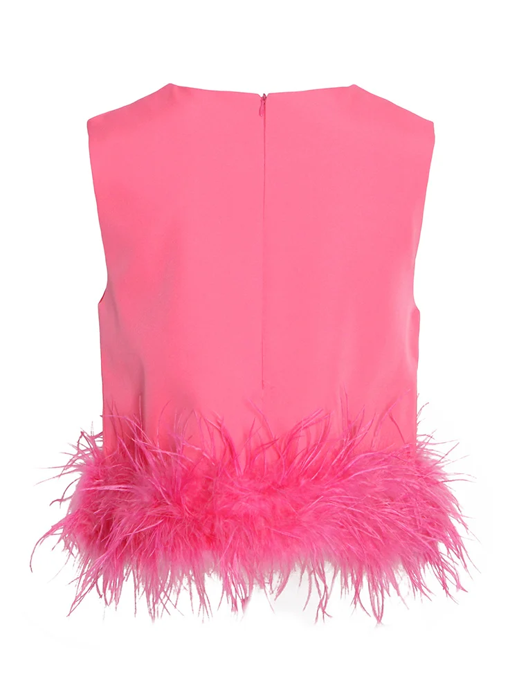 Feather Sleeveless Women Tops | Black Feather Top Fashion