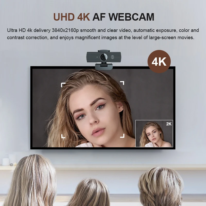 Webcam 4k Mini Camera 2160P 60fps Autofocus Magnetic Privacy Cover Dual Microphone for Online Class Video Conference PC Computer