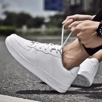 Unisex Hookless White Sneakers Flat Bottom Breathable Leather Low Top Cement Ground Suitable Casual Couple Shoes Large Sizes