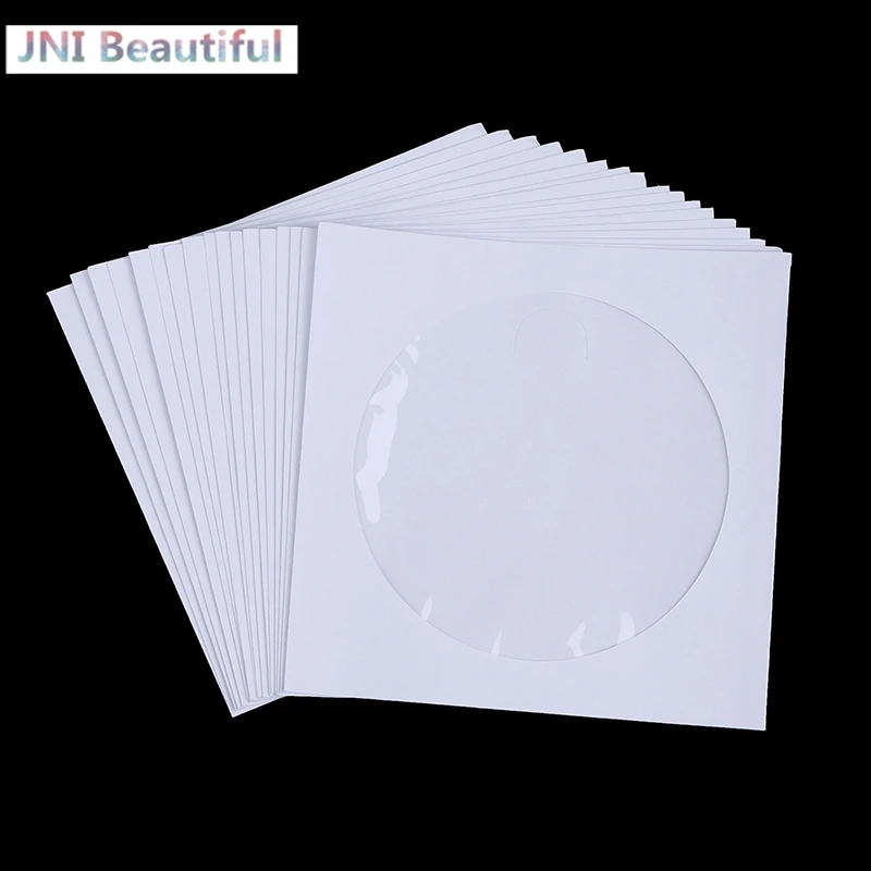 Fundas de papel para discos de CD y DVD, sobres de almacenamiento transparentes, con solapa, color blanco, 12,5x12,5 CM, 10/50 piezas