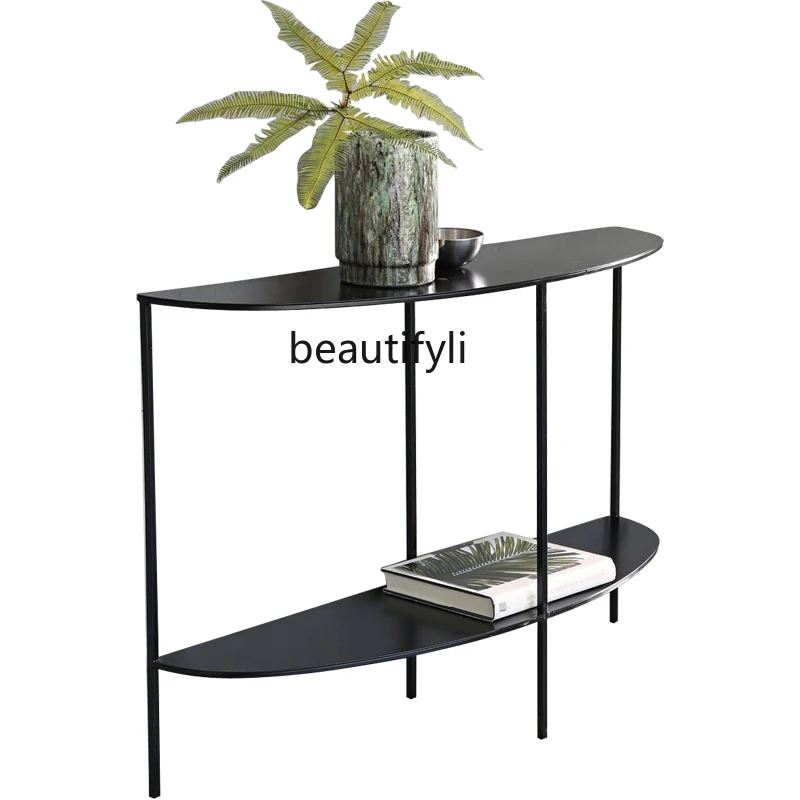 

yj Nordic Console Tables Wrought Iron Entrance Cabinet Modern Minimalist Ultra-Narrow Semicircle Console