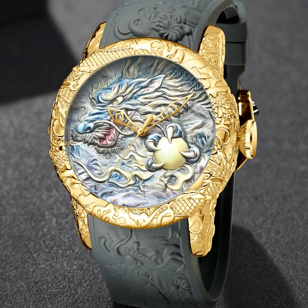 BIDEN Waterproof Man Watches Dragon Pattern Sports Quartz Watch