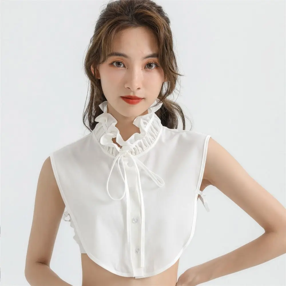 

Retro Sweet Ruffled Bow Fake Collars Cotton Neck Ties Decor Sweater False Collar Flounce Detachable Shirt High Collar