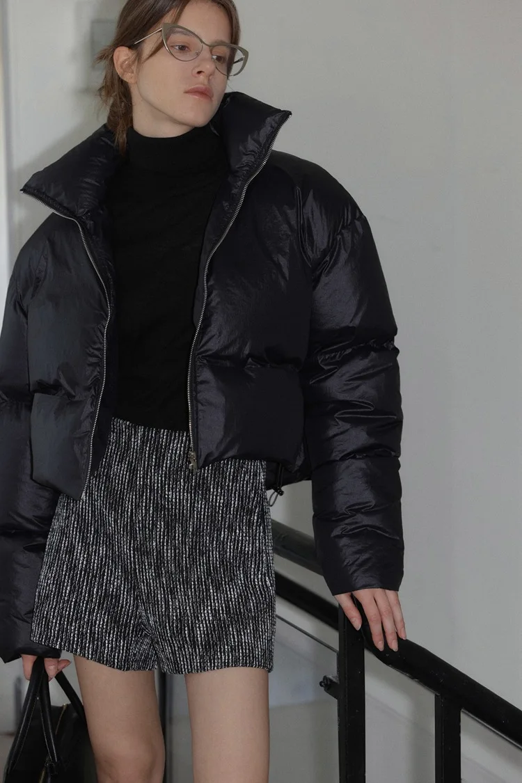 【Limited time discount】Short Stand Neck Bread Down Jacket for Women's Winter 90 White Duck Down Coat for baggey Warmth Overcoat