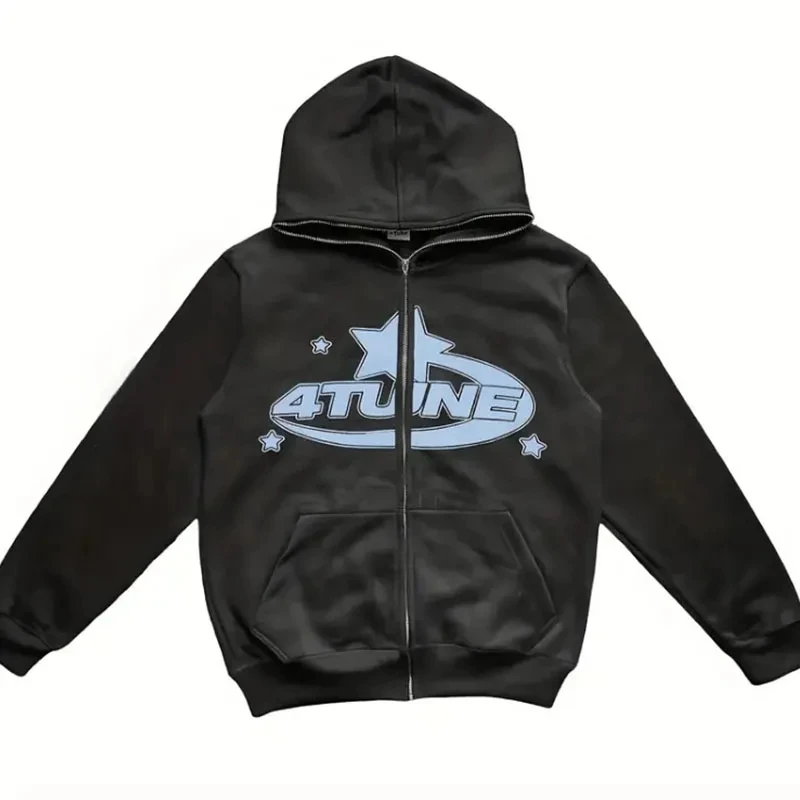 

2024 Autumn and Winter Harajuku Hooded Coat Y2k Street Girl Boy Thicken Jacket Top Funny Star Pattern Pullover Hoodie