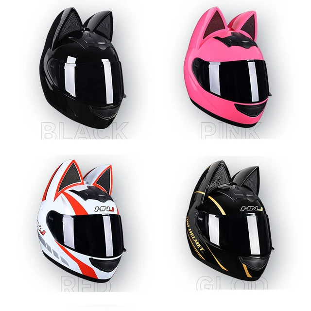 Casque de moto Full Face Cat Oreille Détachable Point Certification  Sécurité Moto Casque Pour Femmes Hommes Respirant Cadeau Pour Petite Amie