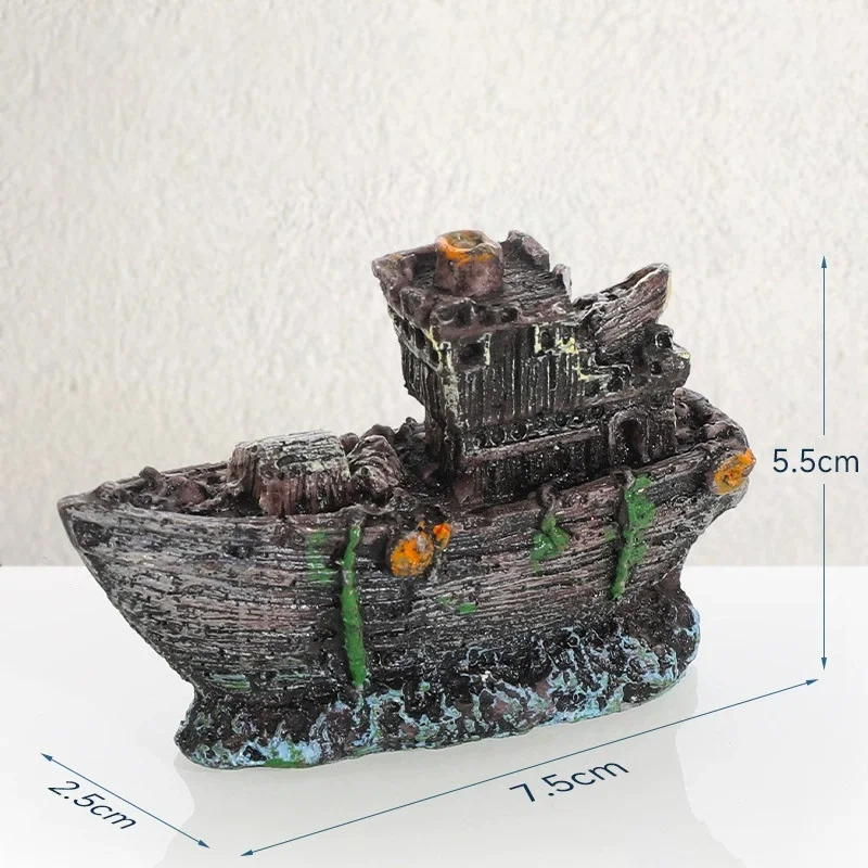 1Pc Aquarium Fish Tank Landscape Wreck Ship Decor Resin Boat Ornament Aquarium Accessories Decoration 3 Types of Ship