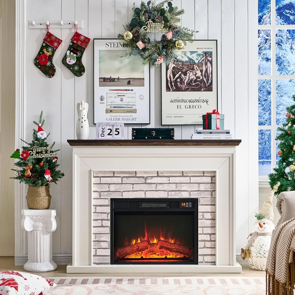 45" Flip Top Electric Fireplace W Mantel, Electric Fireplace Heater, TV Stand W Freestanding Electric Fireplace, Remote Control 5