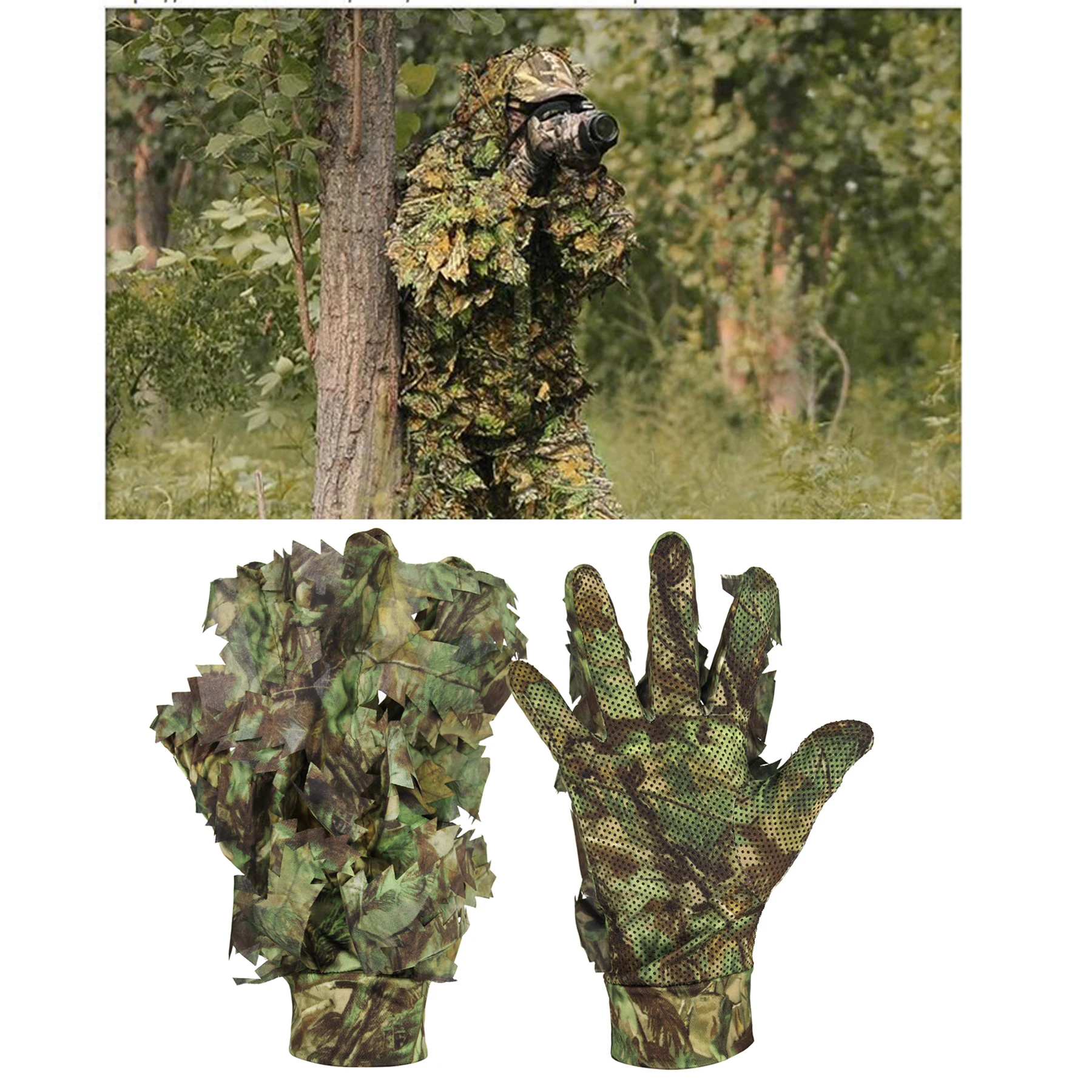 3D Leafy Camouflage Hunting Gloves - Fingerless Anti-Slip Design | UPF 50+ Sun Protection