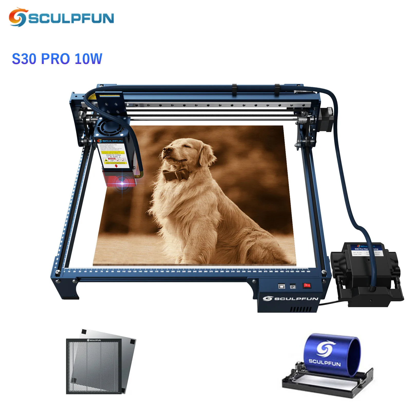 Newest SCULPFUN S30 PRO Laser Engraver Set 10W Engraving Machine With 32-bit Automatic Air-assist Motherboard And Air Pump