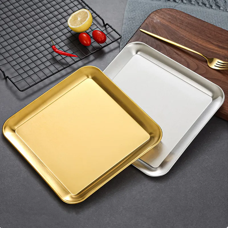 Rectangular Shallow Storage Tray 304 Stainless Steel Fruit Plates for Food Steamed Dish Pastry Baking Pan Kitchen Utensils 2